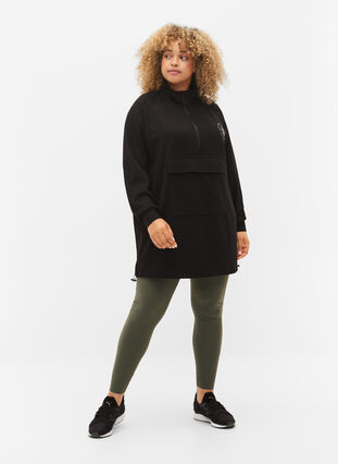 Zizzi Long sweatshirt with pocket and zipper, Black, Model image number 2