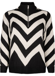 Dzianinowy sweter z golfem i suwakiem, Black Birch Stripe, Packshot