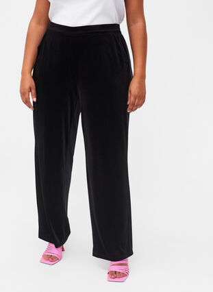 Zizzi Loose trousers in velour, Black, Model image number 2