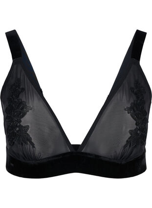 Zizzi Mesh bra with velour and lace, Black, Packshot image number 0