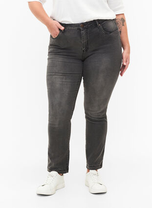 Zizzi Jeansy Emily o dopasowanym kroju z normalnym stanem, Dark Grey Denim, Model image number 2