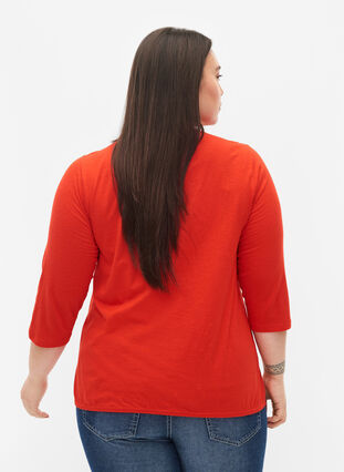 Zizzi Bawelniany top z rekawami 3/4, Fiery Red, Model image number 1