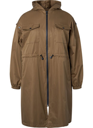 Zizzi Windproof parka jacket with adjustable waist, Teak, Packshot image number 0