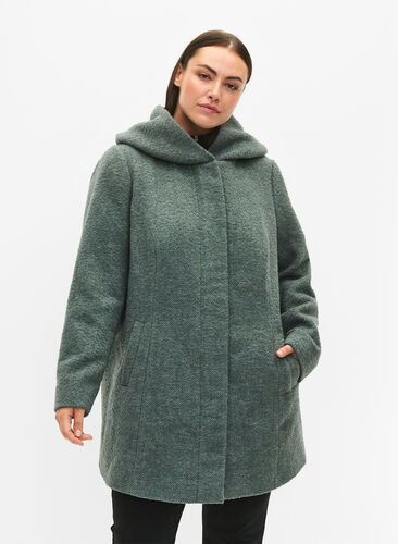 Zizzi Plaszcz bouclé z domieszka welny, Balsam Green Mel., Model image number 0