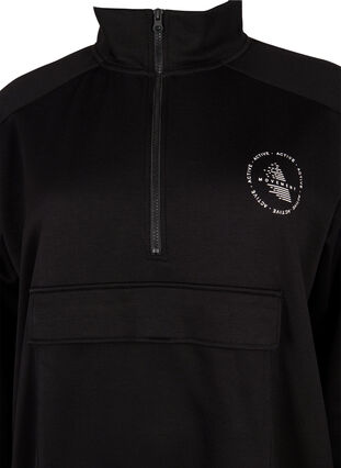 Zizzi Long sweatshirt with pocket and zipper, Black, Packshot image number 2