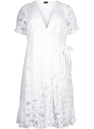 Zizzi Kopertowa sukienka z koronka i krótkimi rekawami, Bright White, Packshot image number 0