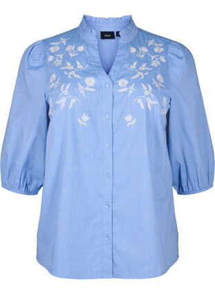 Zizzi Bawelniana bluzka koszulowa z haftowanymi kwiatami, Vista Bl. W. White, Packshot image number 0