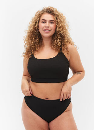 Zizzi Dól bikini z wysokim stanem o fakturze krepy, Black, Model image number 0