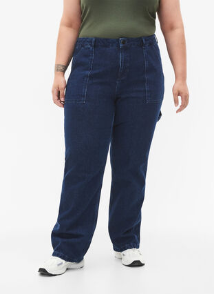 Zizzi Jeansy cargo o prostym kroju, Dark blue, Model image number 2