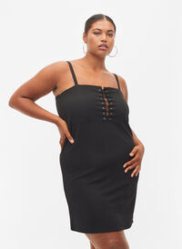 Dopasowana sukienka ze sznurowaniem, Black, Model