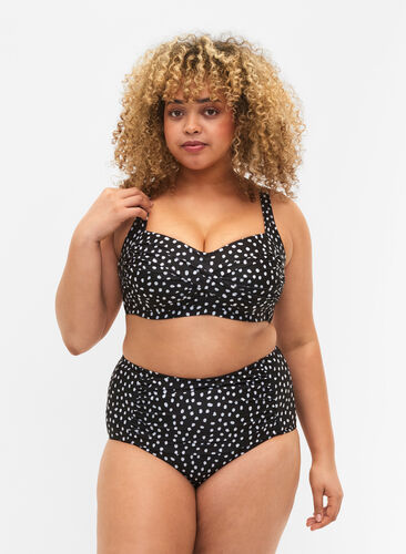 Zizzi Dól bikini z bardzo wysokim stanem i nadrukiem, Black White Dot, Model image number 0