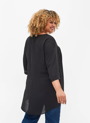 Zizzi Top with 3/4 sleeves and v-neckline, Black, Model image number 1