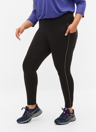 Zizzi Sports tights with reflective details and side pocket, Black, Model image number 2