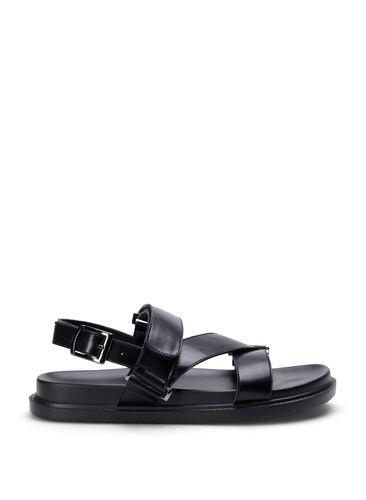 Zizzi Szerokie skórzane sandaly z regulowanymi paskami, Black, Packshot image number 0