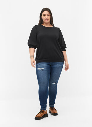 Zizzi Sweatshirt with 3/4 sleeves, Black, Model image number 2