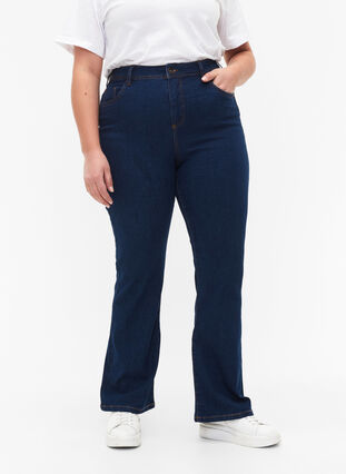 Zizzi FLASH – jeansy o wysokiej talii z rozcieciem na buty, Blue denim, Model image number 2