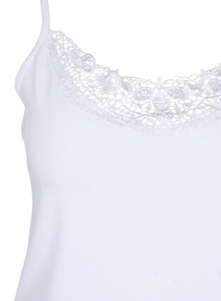 Zizzi Cotton night top with lace trim, Bright White, Packshot image number 2