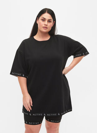 Zizzi Sweatshirt with 1/2 sleeves, Black, Model image number 0