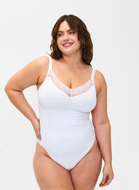  Koronkowe body modelujace, Bright White, Model