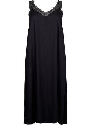 Zizzi Sukienka o dlugosci midi z wiskozy i koronki, Black, Packshot image number 0