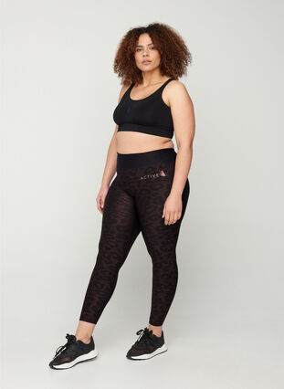 Zizzi Cropped sparkly sports leggings, Black w copper, Model image number 3