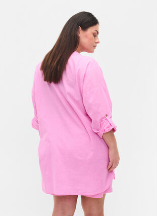 Zizzi Blouse with 3/4-length sleeves and button closure, Begonia Pink, Model image number 1