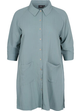 Zizzi Long viscose shirt with pockets and 3/4 sleeves, Balsam Green, Packshot image number 0