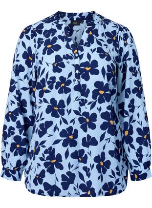 Zizzi Long-sleeved blouse with v-neck, Flower AOP, Packshot image number 0