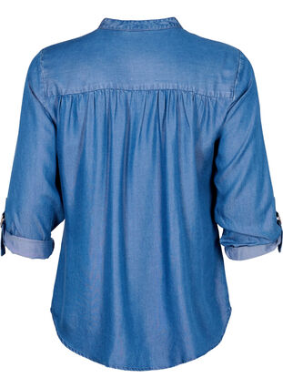 Zizzi Shirt with 3/4 sleeves and round neckline, Medium Blue Denim, Packshot image number 1