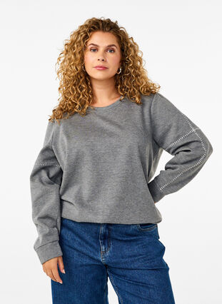 Zizzi Bluza z kontrastowymi szwami, Medium Grey Mél, Model image number 0