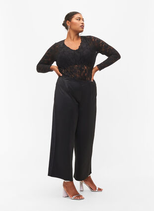 Zizzi Lace body with long sleeves, Black, Model image number 3