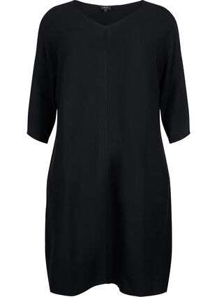 Zizzi Prazkowana sukienka z rekawem 3/4, Black, Packshot image number 0