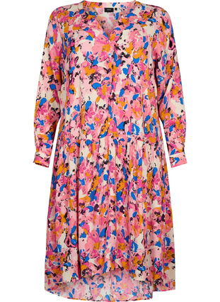 Zizzi Long-sleeved viscose midi dress with print, Rosebloom GraphicAOP, Packshot image number 0