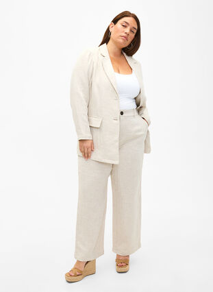 Zizzi Spodnie garniturowe z mieszanki materialów z lnem, Rainy Day, Model image number 0