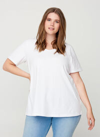 Koszulka typu basic z dekoltem w serek, Bright White, Model