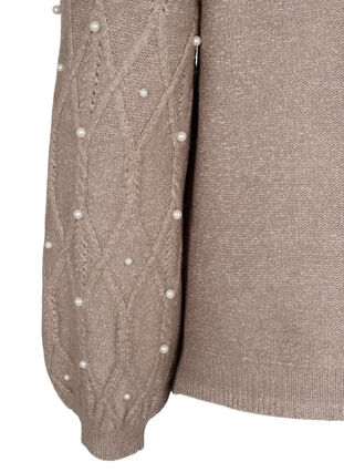 Zizzi Dzianinowy sweter ze wzorem i z perlami, Desert Taupe Mel., Packshot image number 3