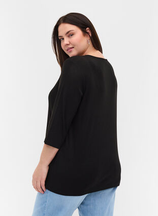 Zizzi Plain blouse with buttons and 3/4 sleeves, Black, Model image number 1