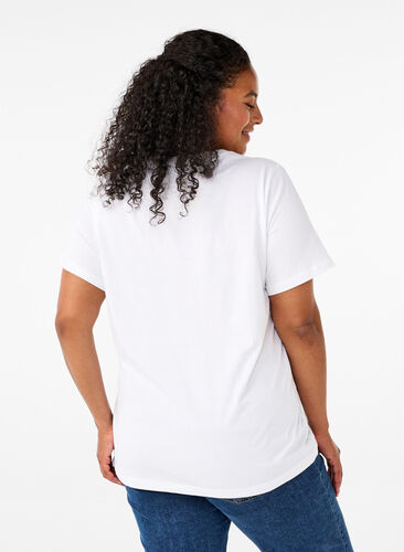 Zizzi T-shirt z bawelny organicznej z nadrukiem, Bright White Printet, Model image number 1