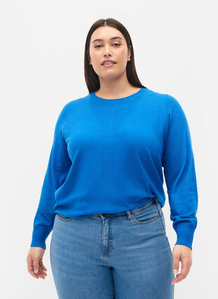 Zizzi Plain coloured knitted jumper with rib details, Skydiver Mel., Model image number 0