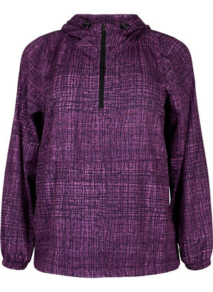 Zizzi Sports anorak with zipper and pockets, Square Purple Print, Packshot image number 0