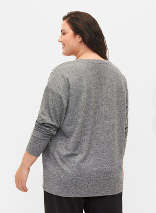 Zizzi Long-sleeved top with pearl detail, Medium Grey Melange, Model image number 1