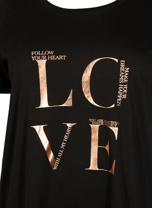 Zizzi 	 Short sleeve cotton t-shirt with print, Black W. Love , Packshot image number 2