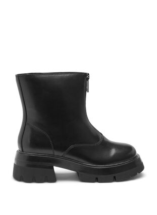 Zizzi Krótkie szerokie buty ze skóry z zamkiem blyskawicznym, Black, Packshot image number 0