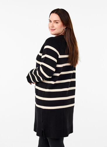 Zizzi Dzianinowa sukienka z okraglym dekoltem i rozcieciem, Black Birch Stripes, Model image number 1