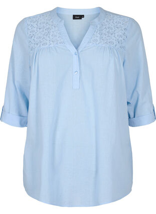 Zizzi Cotton blouse with lace details, Chambray Blue, Packshot image number 0