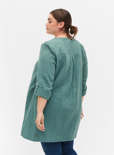 Zizzi Tunic in cotton with embroidery anglaise, Sea Pine, Model image number 1