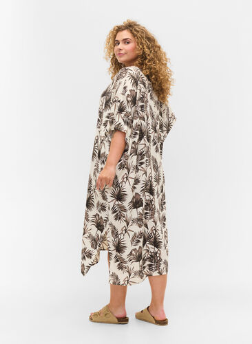 Zizzi Printed caftan viscose dress, Beige Leaf, Model image number 1