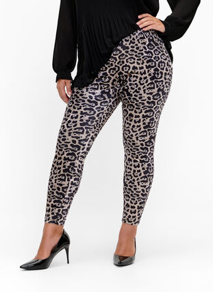 Zizzi Welurowe legginsy z nadrukiem w panterke, Leopard, Model image number 0