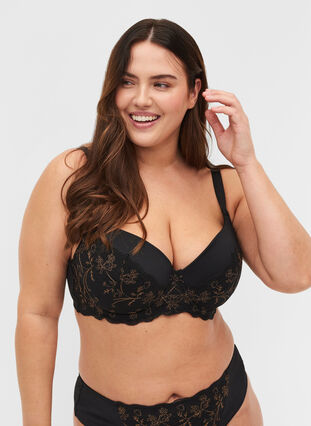 Zizzi Sophia underwire bra with lace and push-up, Black, Model image number 0