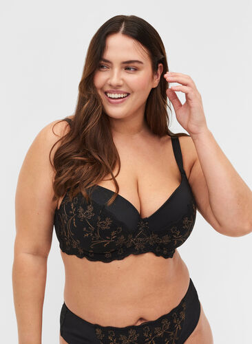 Zizzi Sophia underwire bra with lace and push-up, Black, Model image number 0